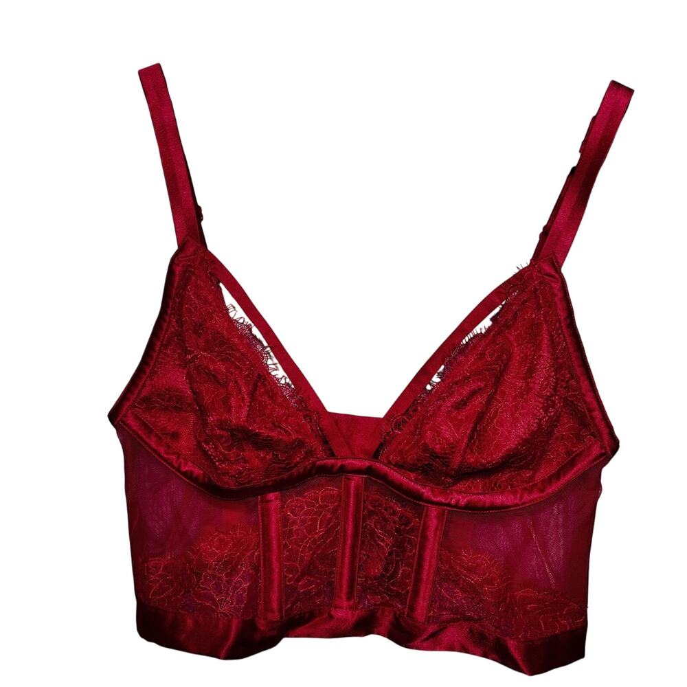 Victoria's Secret Bralette Womens Medium Lace‎ Mesh Longline Corset Top Lingerie